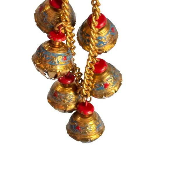 Vintage Indian Elephant Claw Charm Bracelet Gilt & Enamel Statement 6 1/2" - Picture 2 of 7